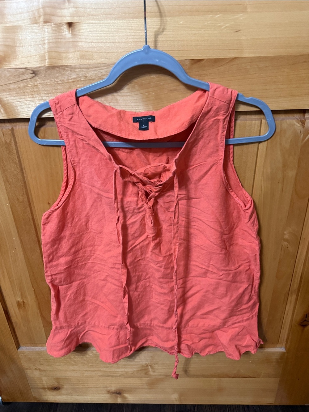 Ann Taylor Coral Lace-Up Sleeveless Top
